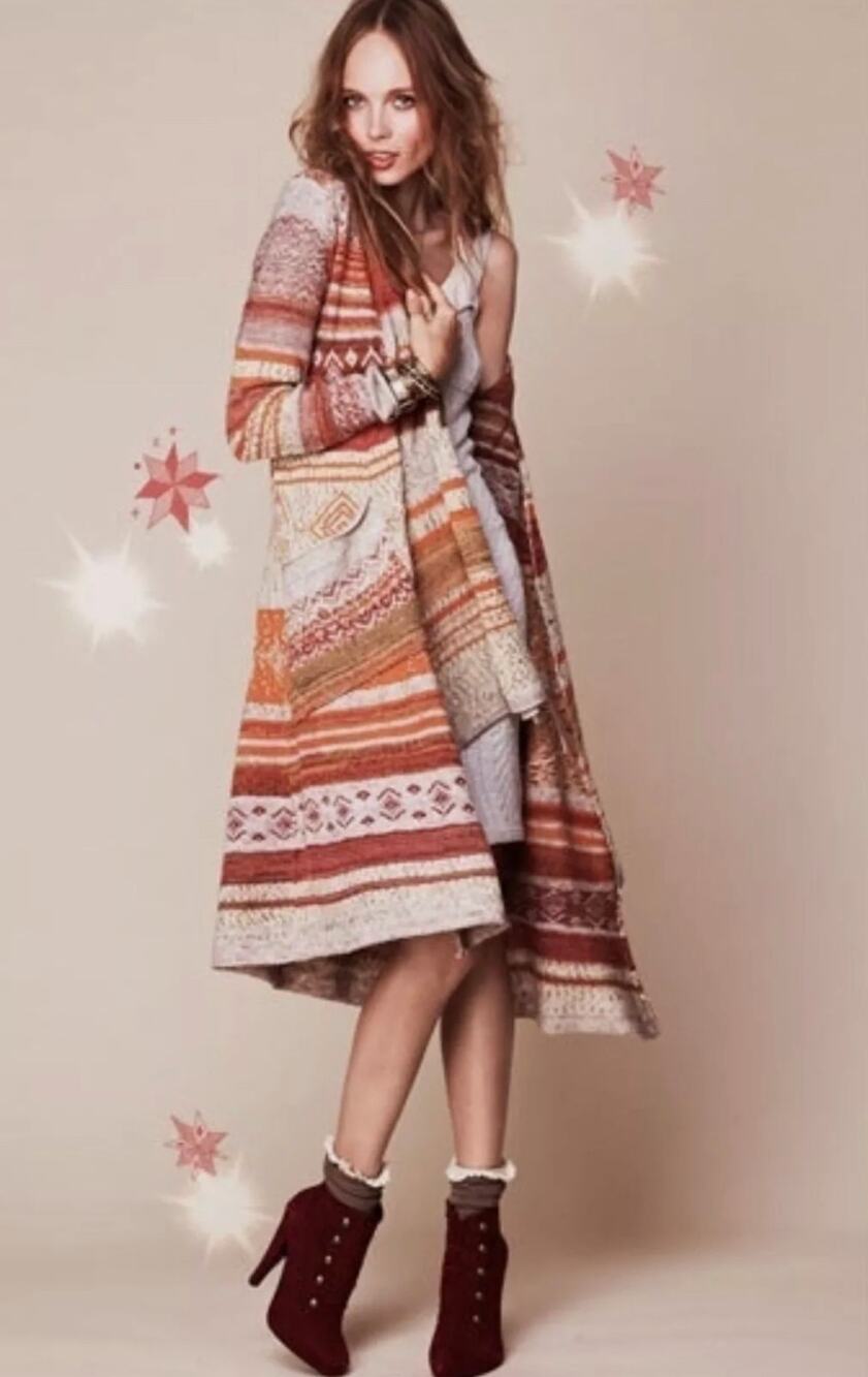 Free People Womens S Orange Cream Yesterdays Smile Boho Maxi Cardigan Rare